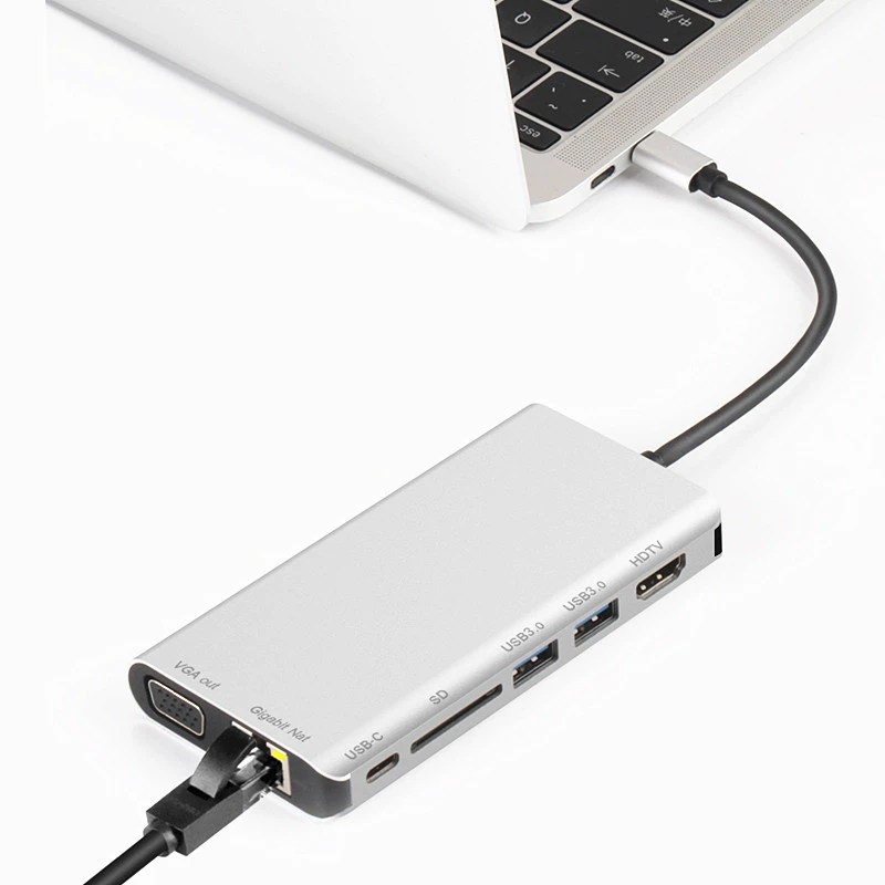 Тип расширения док Bayi USBC на HDMI VGA PD RJ45 гигабитный конвертер HD 4K расширение док-станция