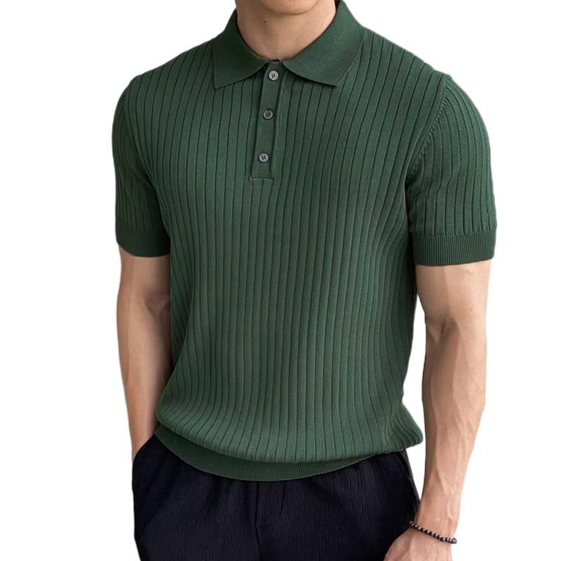 Polo da uomo slim fit – T-shirt estiva in maglia in stile coreano (M-3XL, nero/verde/caffè)_voghion.com