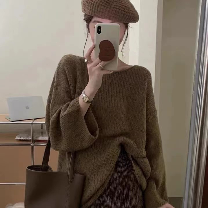 (2개) N F 한국 스타일 간단한 통근 니트 스웨터 새로운 마일라드웨어 가을 느슨한 게으른 니트 스웨터 여성용