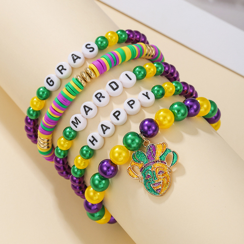 European and American Cross-Border Hot Selling Bohemian Western Festival Gras Carnival Party Soft Pottery Matchinging Stacked Bracelets