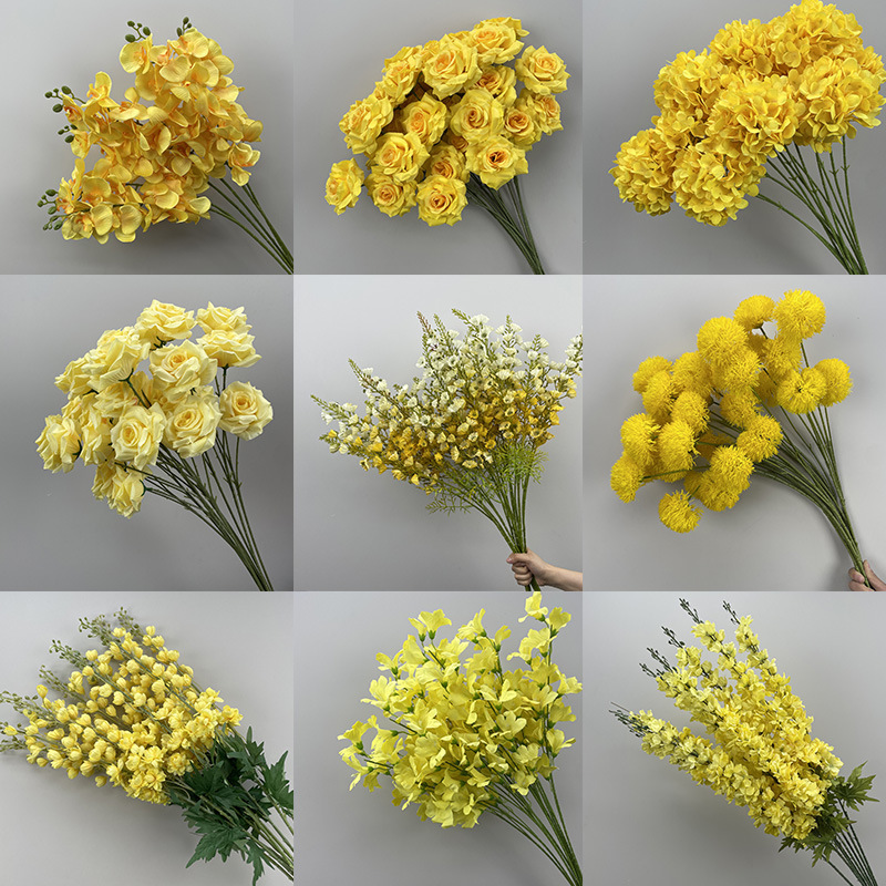 Bright yellow artificial bouquet wedding banquet decoration flower material Wedding Hall Road lead arrangement goose yellow fake flower arch flower arrangement Bright yellow artificial bouquet wedding banquet decoration flower material Wedding Hall Road lead arrangement goose yellow fake flower arch flower arrangement