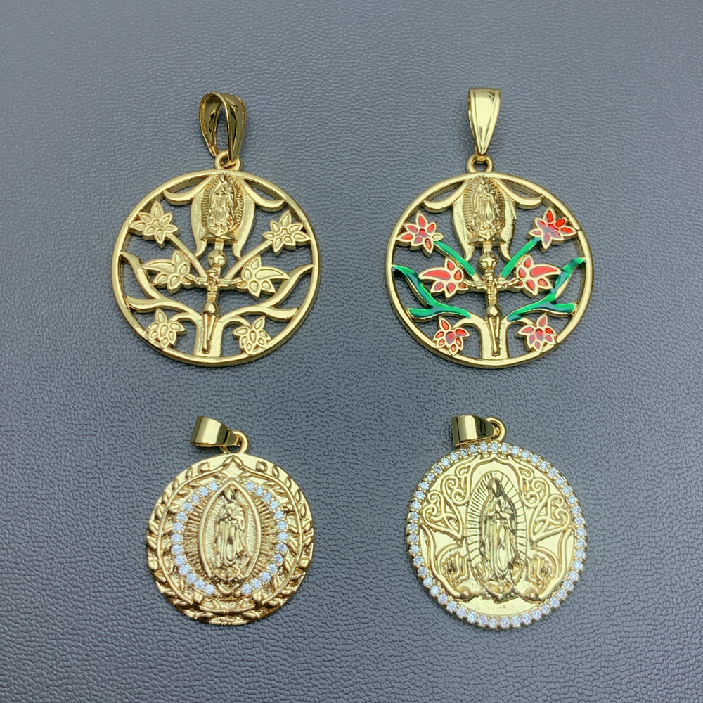 Cross-Border New Retro Round Tree of Life Madonna Pendant Women's Fashion European and American Necklace Pendant DIY Jewelry Accessories