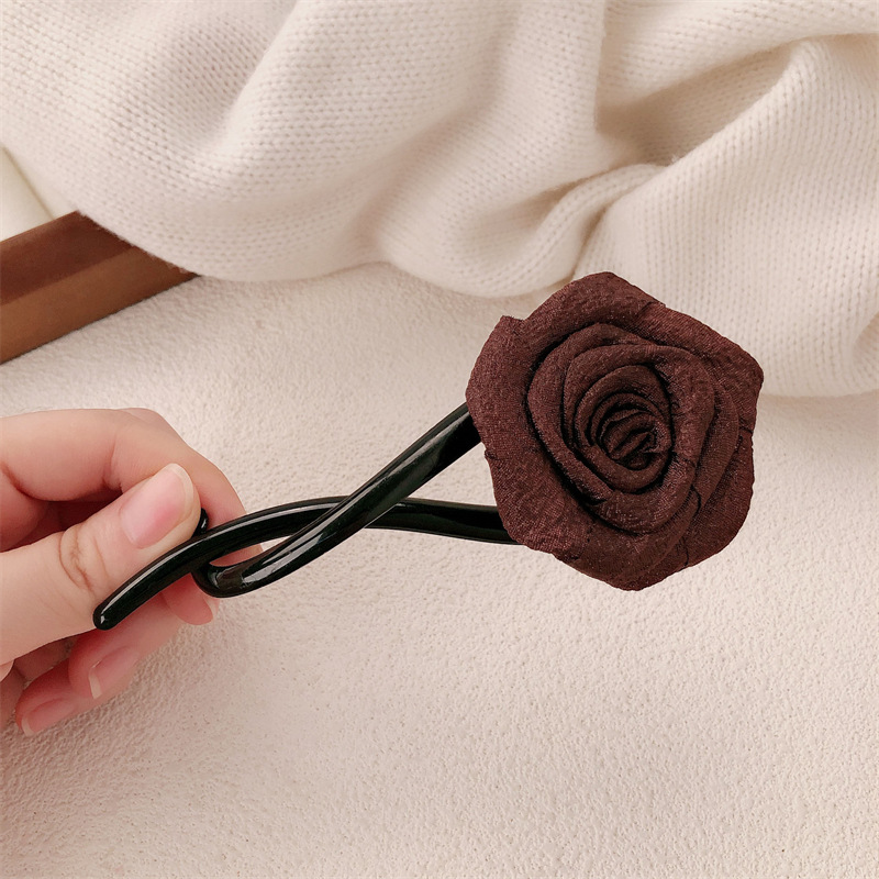 Meilad retro rosa torsión clip simple camellia una palabra de banano nuevo temperamento tocado de cabello fija