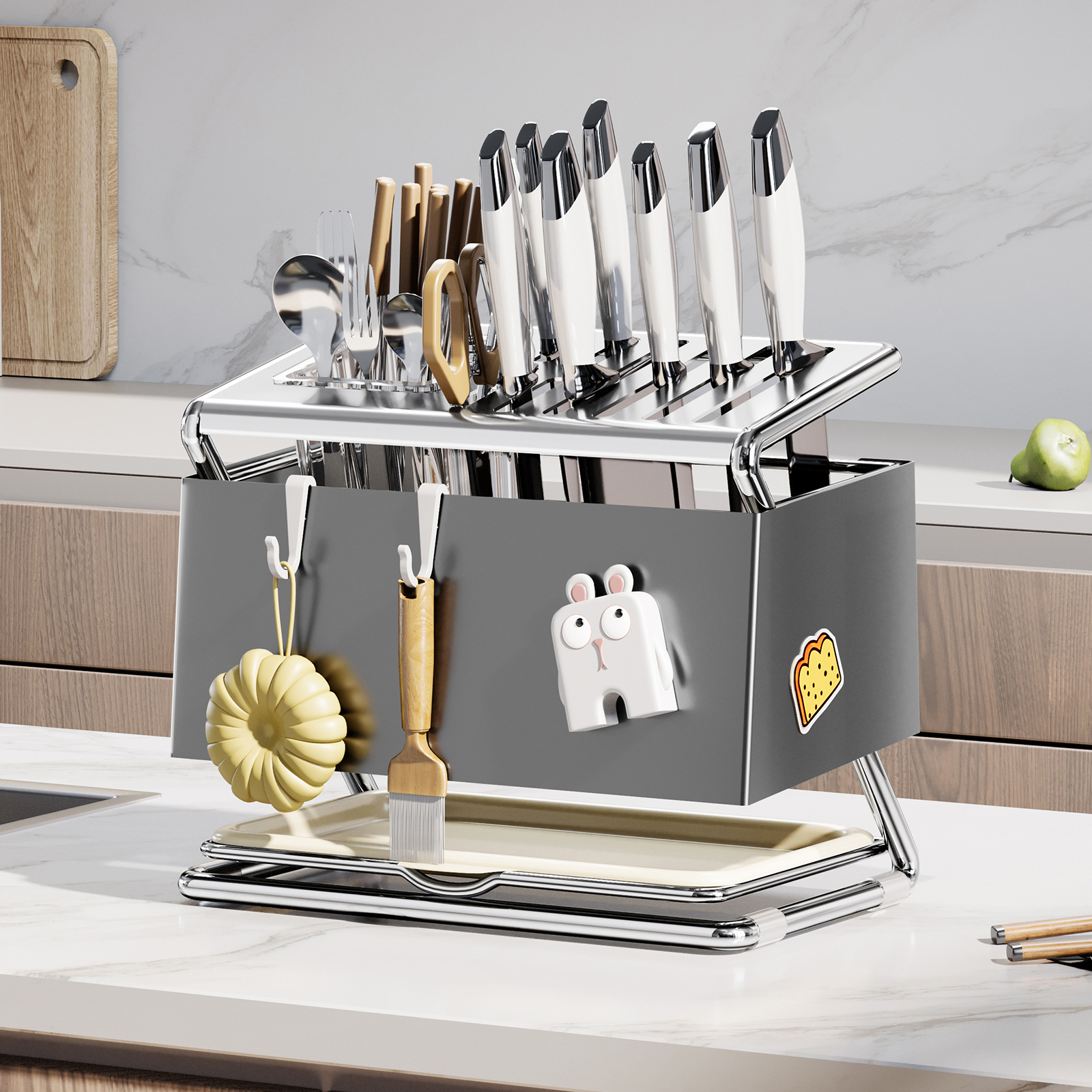 Kitchen Knife Rack Storage Rack Household Multifunctional Countertop Draining Knife Holt Knife Integrated Wall-Mounted Storage Kitchen Knife Shelf