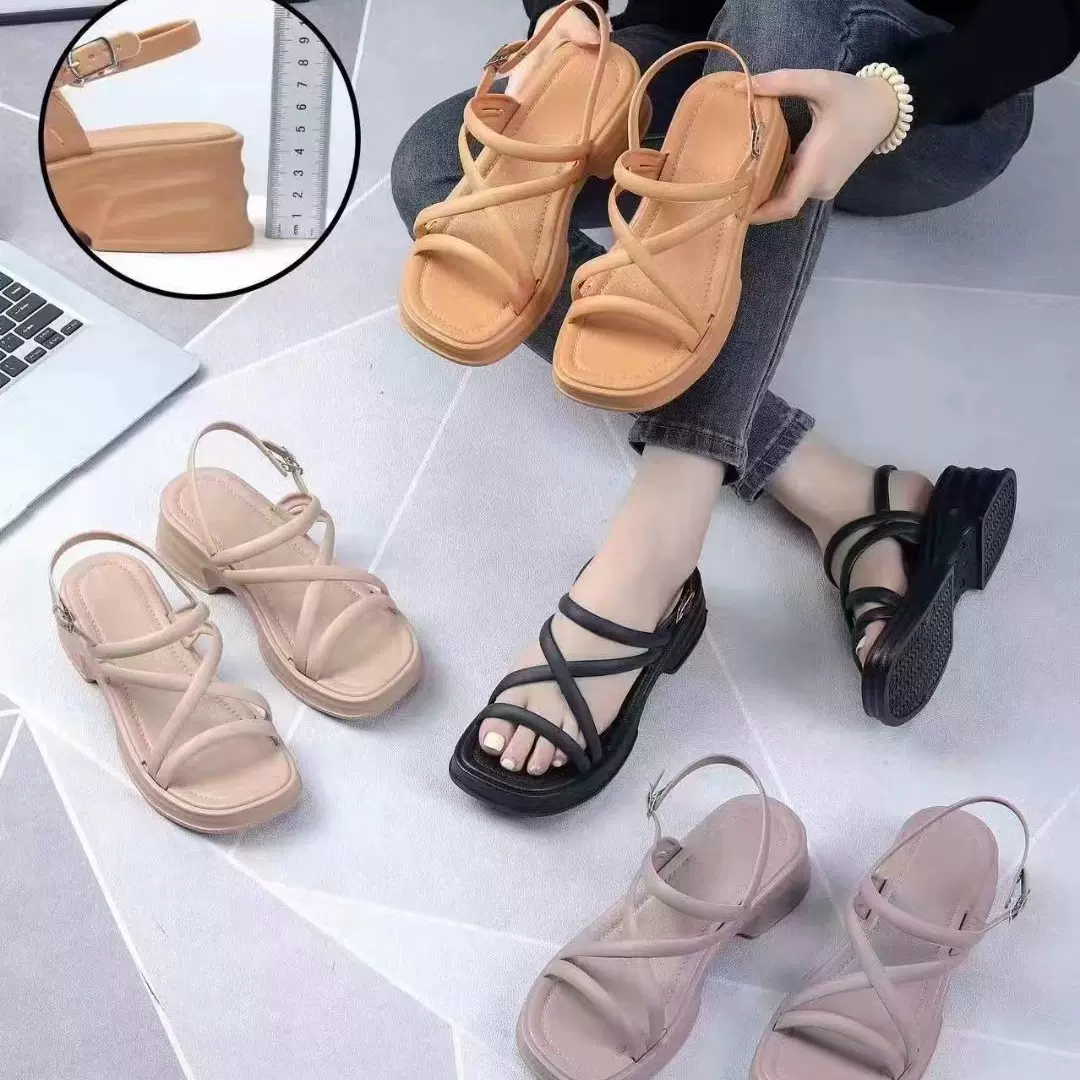 厚底罗马凉鞋女2024一字式扣带仙女搭配裙子增高罗马风格高跟鞋