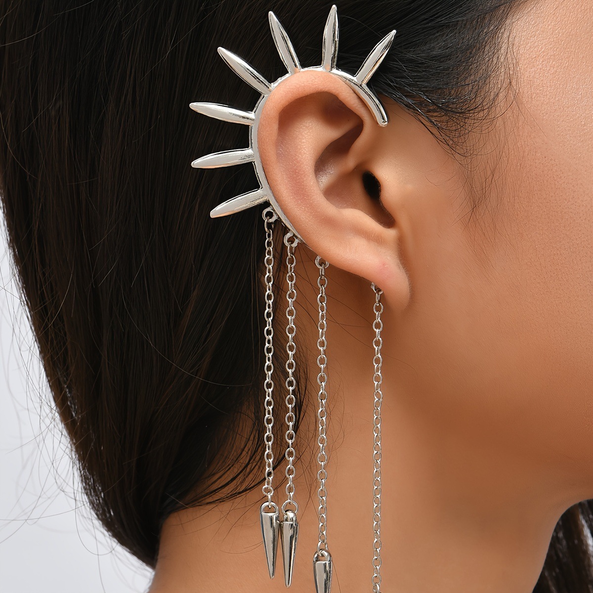 Cross-Border European and American Punk Style Earrings, Simple Design Sun Tassel Side Earrings, Women's Party Fairy Earrings