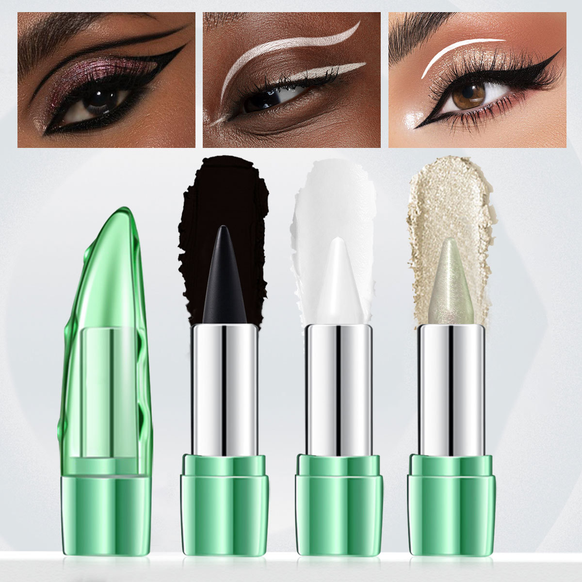 3 color waterproof eye shadow cream eyeliner quick drying matte black solid rich eyeliner cream pen_voghion.com