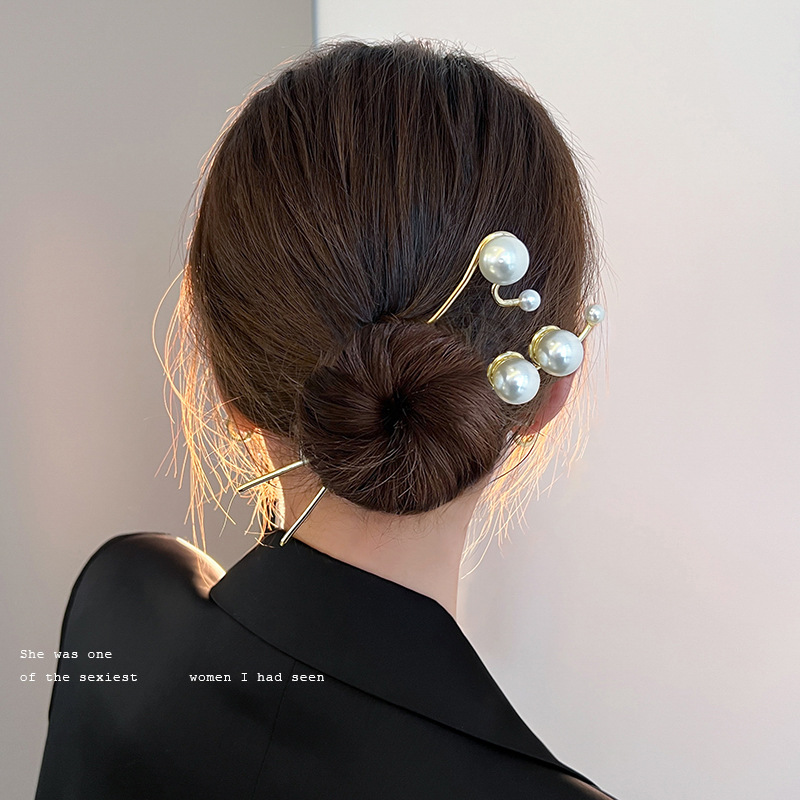 New Chinese style Pearl Hairpin Simplicity senior temperament Versatile Hairpin Headdress Flaxen Hair Artifact Hairpin Hairdressing