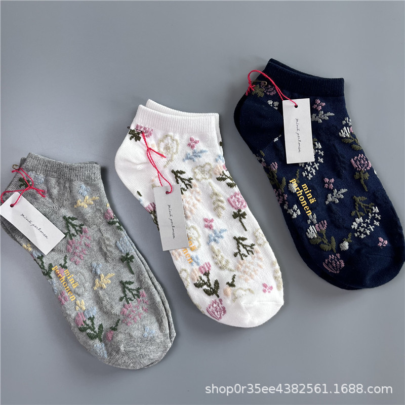Japan Masakawa minaperhonen Flower Run Literary Retro Summer Thin Cotton Mixed Distinctive Women's Socks Boat Socks