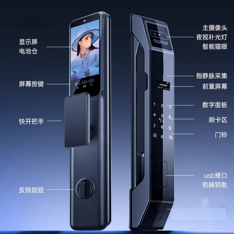 Cerradura automática de huellas dactilares puerta antirrobo doméstica cerradura inteligente de identificación facial cerradura de puerta graffiti cerradura electrónica visual ojo de gato