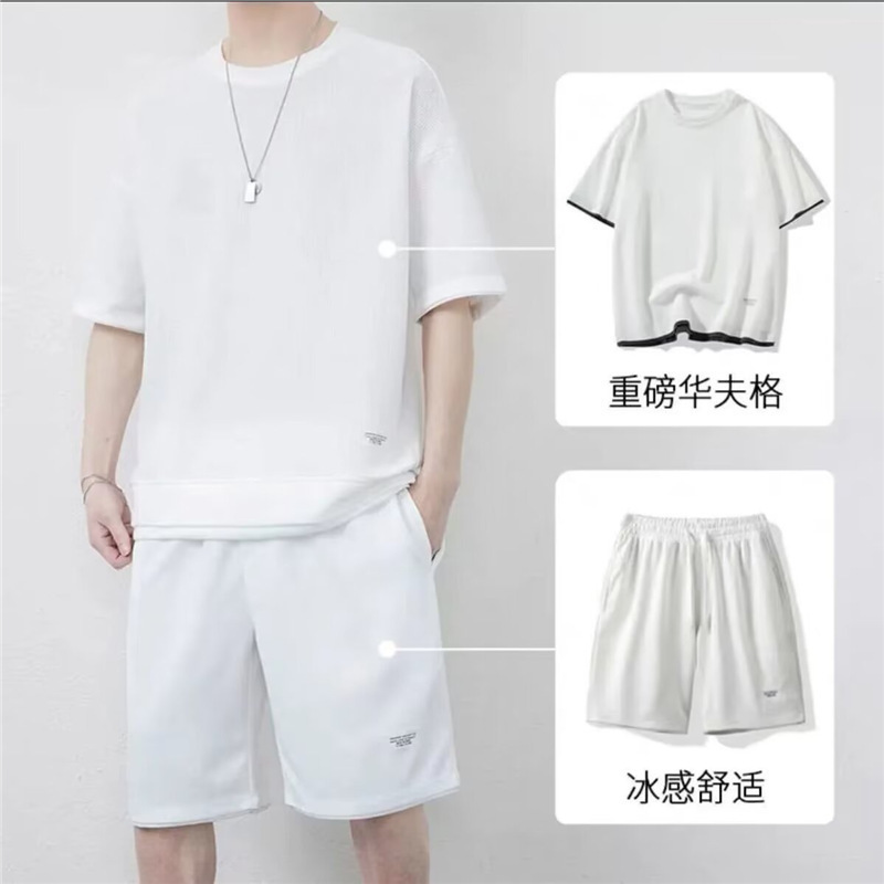 Men's Summer Classic Simple All-match Waffler Short-sleeved Shorts suit Men's Fashionable Handsome Casual Sports suit Men's Summer Classic Simple All-match Waffler Short-sleeved Shorts suit Men's Fashionable Handsome Casual Sports suit