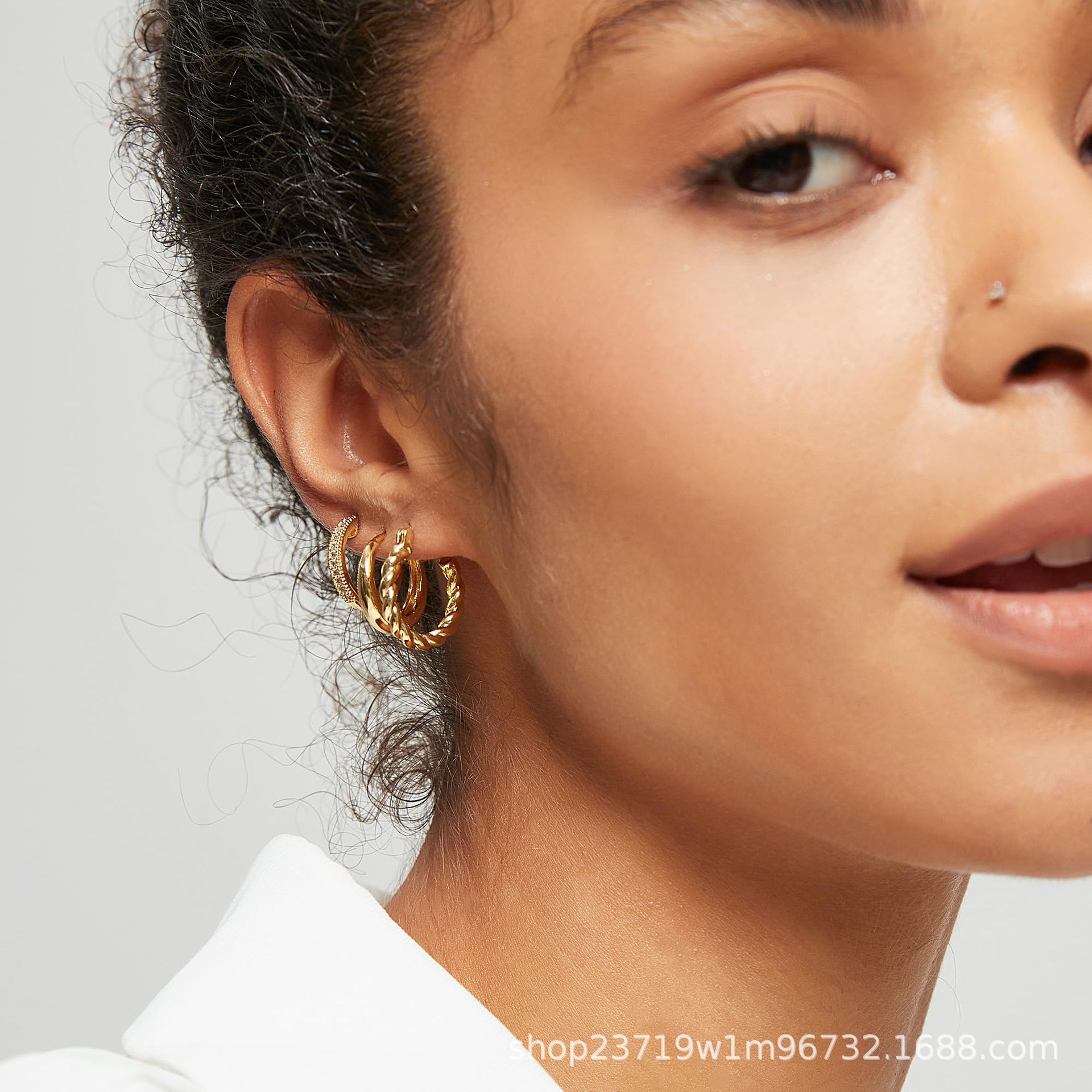 Cross-Border Amazon New Product Fashionable Women's Gold Hoop Earrings Set Personalized Exquisite Gold Earrings Jewelry Gift