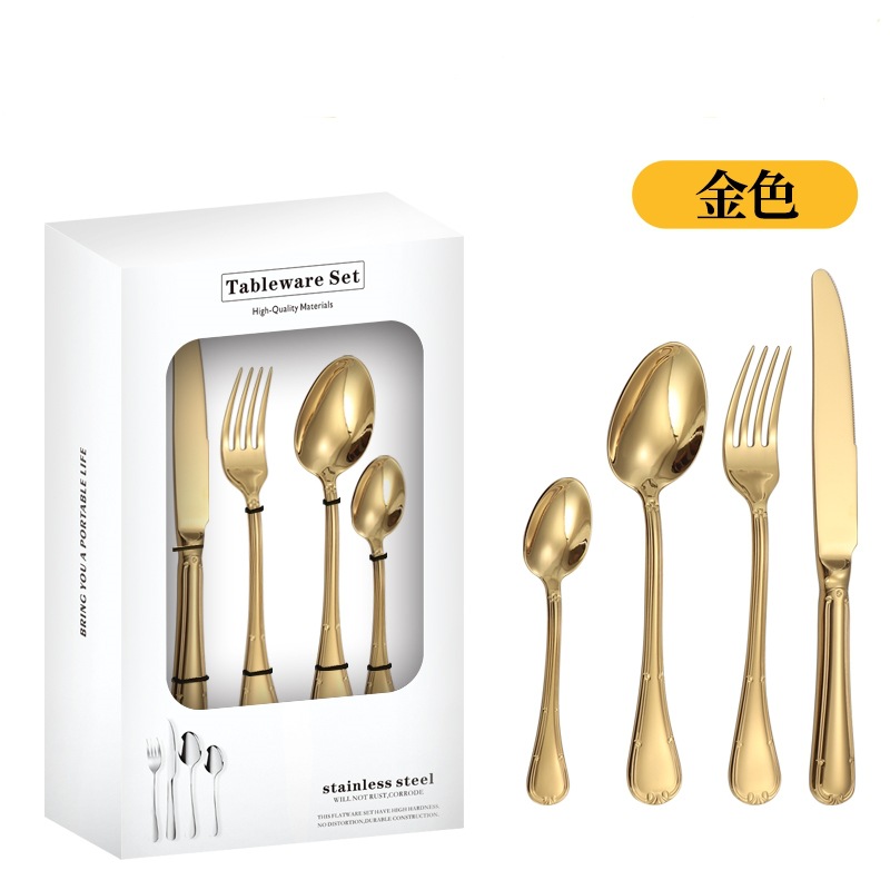 Cross-border 304 cuchillo y tenedor de acero inoxidable cucharas de cubierta de alta calidad hotel cuchillo y tenedor de filete de comida occidental set de 24 piezas de caja de regalo