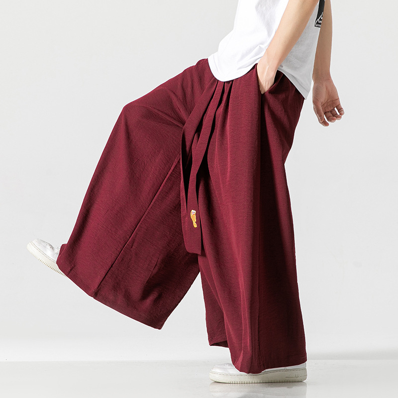 2023 New Summer Chinese Style Casual Loose Wide-Leg Trousers Black Hanfu Straight Leg Trousers Song Dynasty Trousers Couple Trendy Men's Trousers