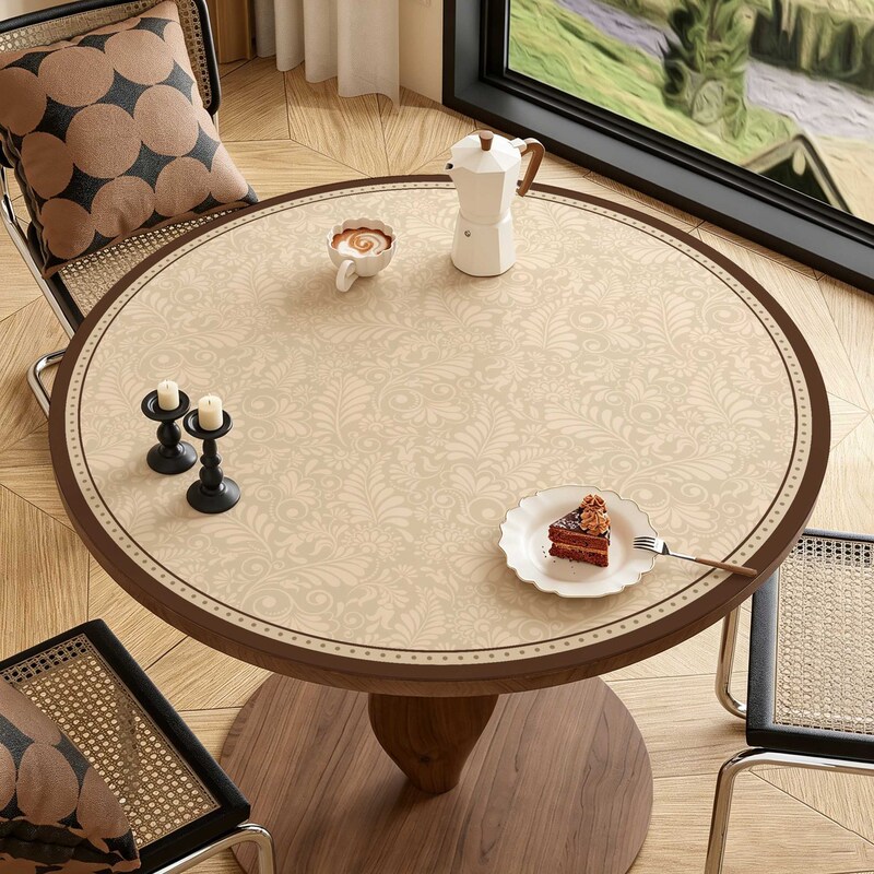Coffee Table Mat, Round Table Tablecloth, American-Style High-End Luxury Atmosphere, Round Table Mat, Leather, No-Wash, Waterproof and Oil-Proof