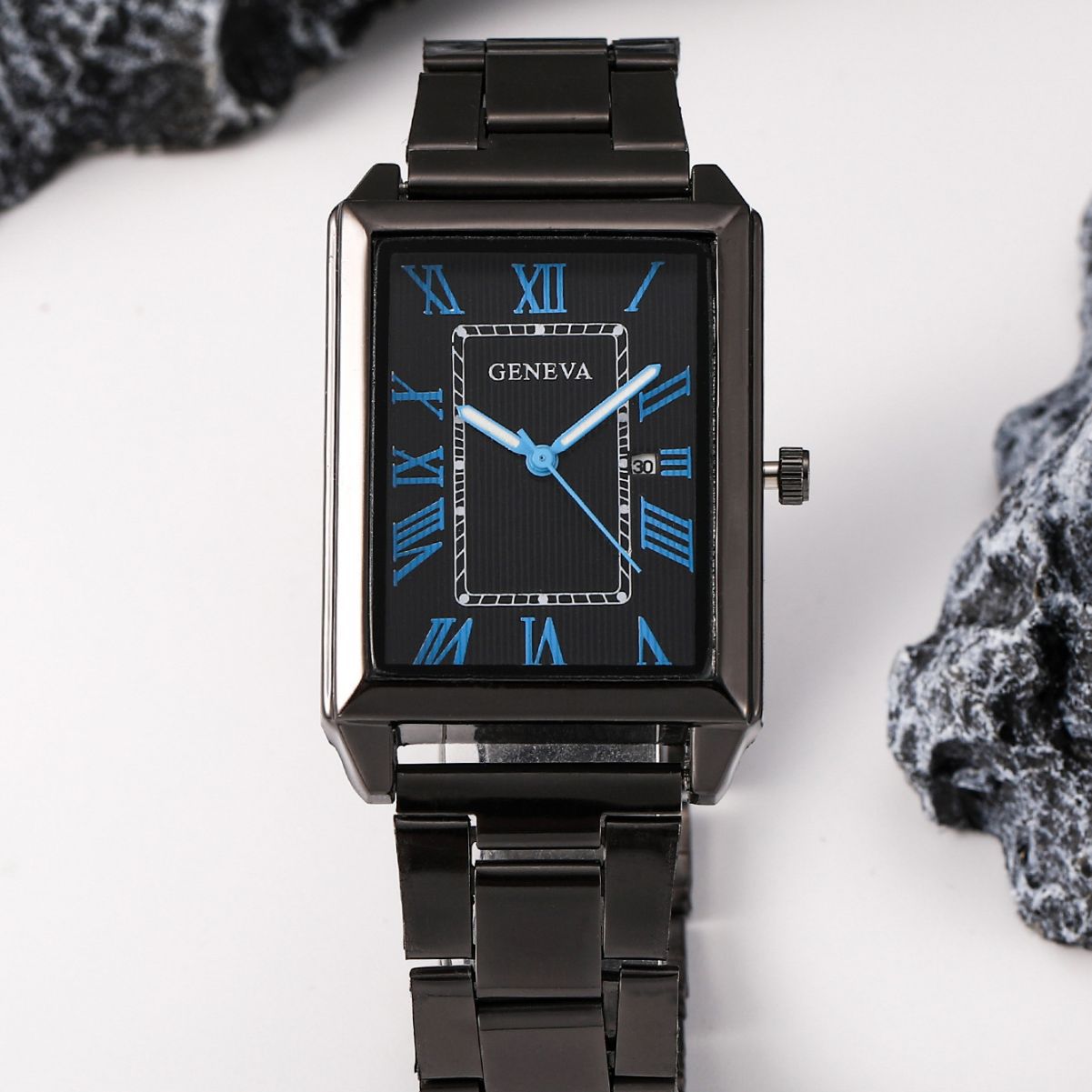 方形热销假钢带男士日历手表商务石英表时尚时装表现货学生