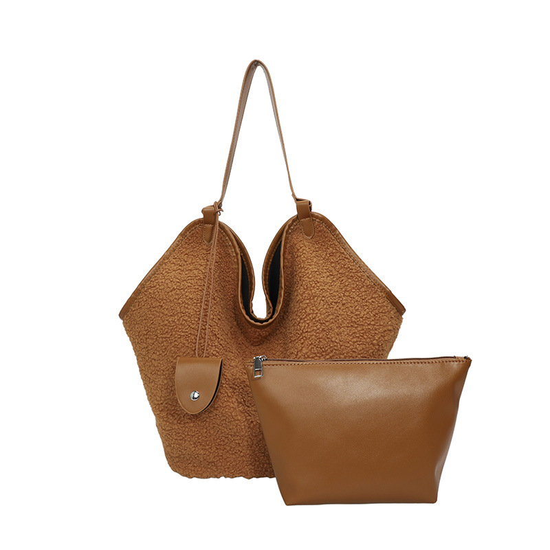 Bolso Tote de Peluche para Mujer Gran Capacidad Juego 2 en 1 para Uso Diario