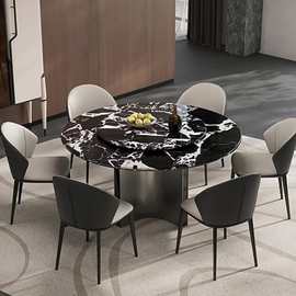 金属构架岩板餐桌 意式轻奢设计感 小户型家用高端餐台组合