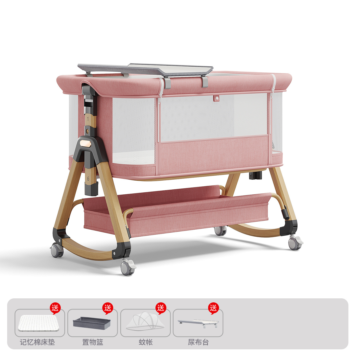 Cama para bebés, cama de cuna para recién nacidos, cama de empalme grande, cama móvil portátil plegable multifuncional 2 en 1