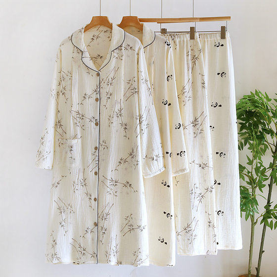 Cotton Cotton Crepe Dress Pregnant Women's Pants Two-Piece Set Spring, Summer and Autumn Maternity Dress Nursing Nightdress Pregnancy