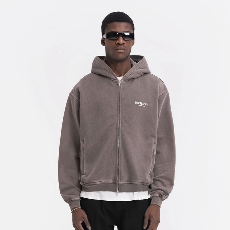 REPRESENT OWNERS CLUB ZIP HOODIE slogan logo zipper washed hooded sweater