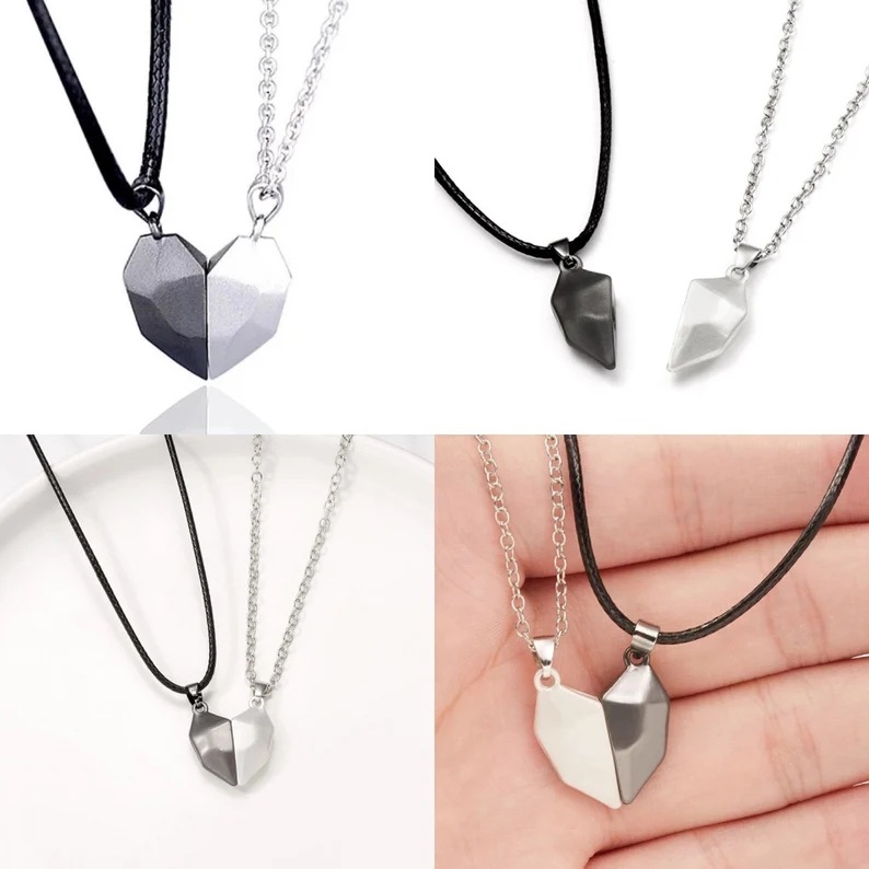 Daily Occasion Alloy Material Fashion Heart Shape Alloy Plating Couple Pendant Necklace 2 Pieces