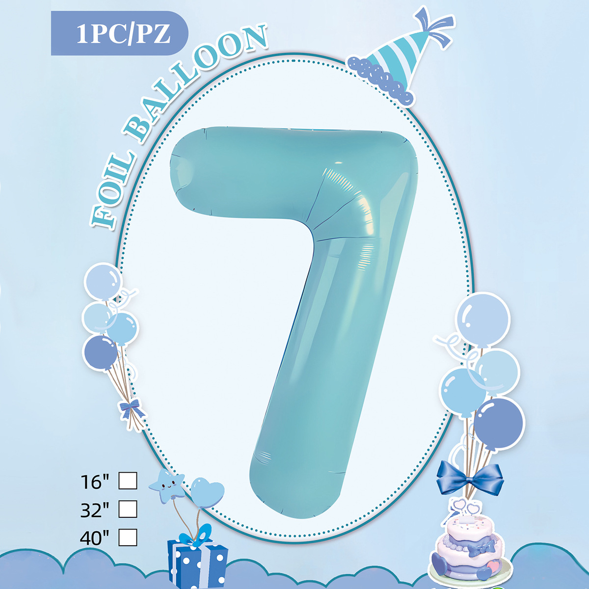 Embalaje de tarjeta de papel independiente digital de cumpleaños impreso en blanco de 32 pulgadas, decoración de fiesta de la versión estadounidense, película de aluminio, decoración de globos de papel de aluminio