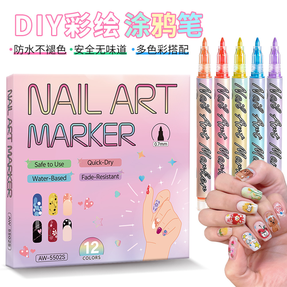 Ventas transfronterizas de nail art graffiti pluma DIY nail art pluma impermeable de secado rápido pincel de pintura de línea de gancho de color nail art pluma