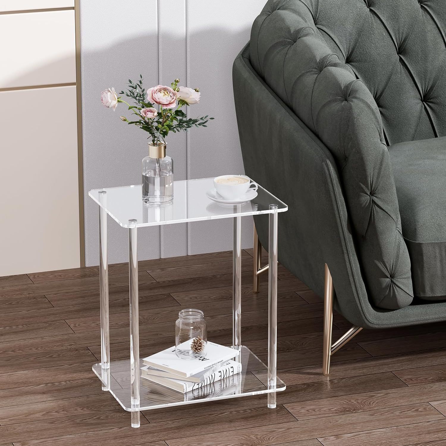 透明亚克力边易于组装现代床头柜桌用于卧室阳台浴室