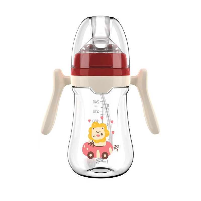 Chupete de un bocado en caja inglesa 180/240/280ml estilo simple con mango biberón PP con pajita