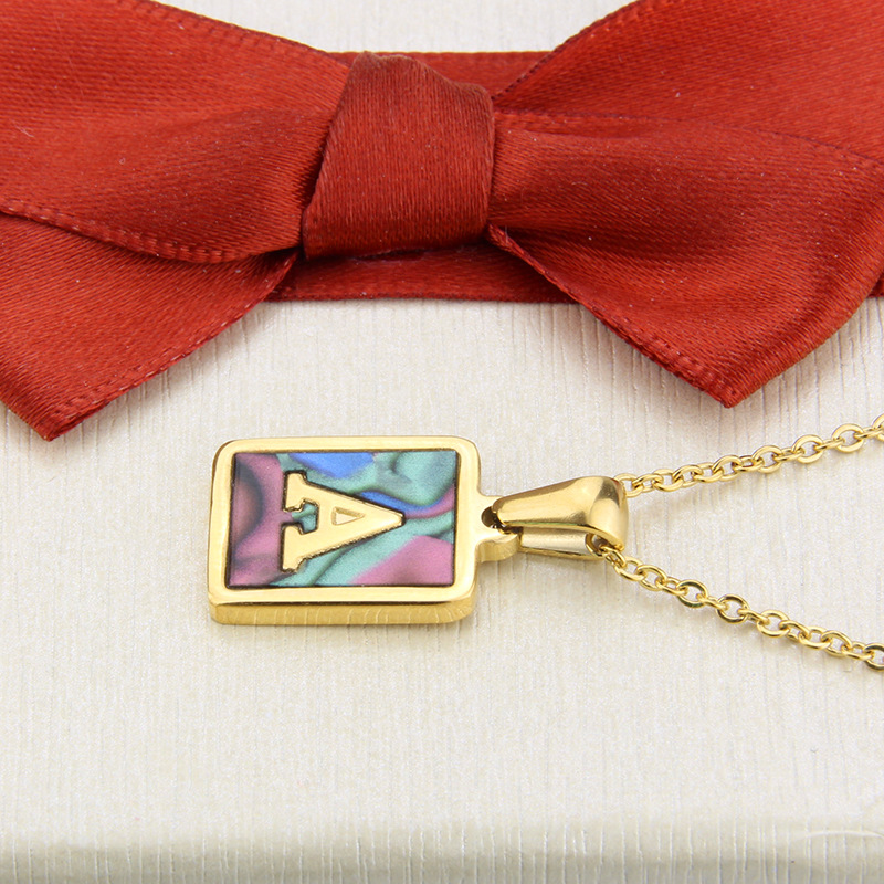 stainless steel square shell 26 letter necklace