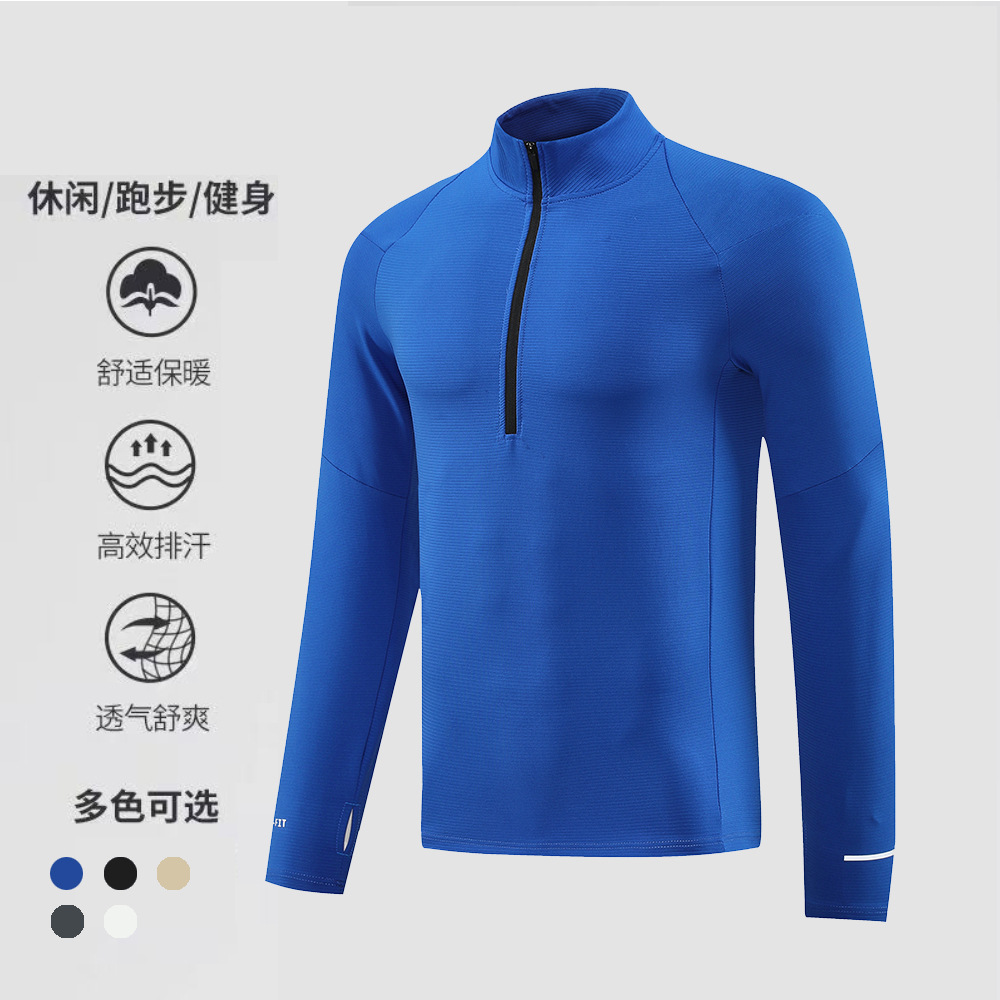 Dijia al aire libre rápido secado deportivo suéter medio cremallera elástico rápido secado de cuello de acondicionamiento físico entrenamiento de carrera camiseta de manga larga hombre