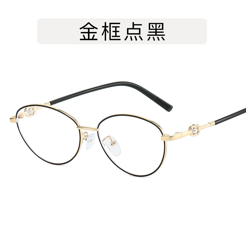 金丝珍珠潮猫眼平光镜 复古韩版椭圆防蓝光眼镜素颜神器Y2K眼镜框|undefined