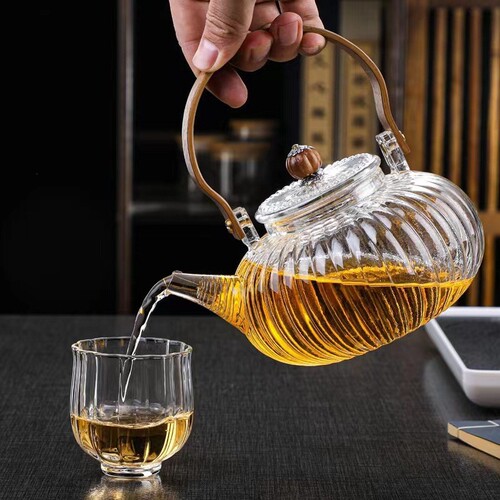 High borosilicate glass pumpkin patterned bail teapot with filter net, tea brewing pot for electric ceramic stove