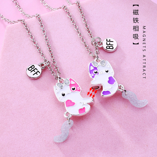 Cross-border children's necklace, a pair of good friends and besties BFF, cute and lively cat magnet attracting necklaces, 2 packs
