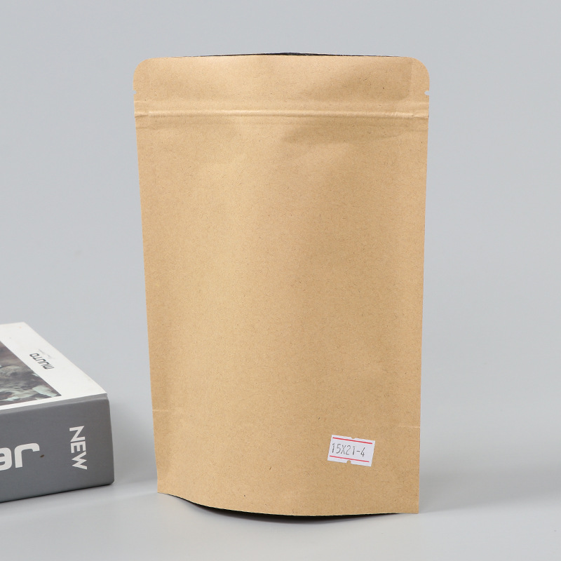 Spot bolsa de papel kraft con ventana transparente bolsa de embalaje de alimentos autosellada autoportante bolsa de té sellada de ocho lados fácil de rasgar