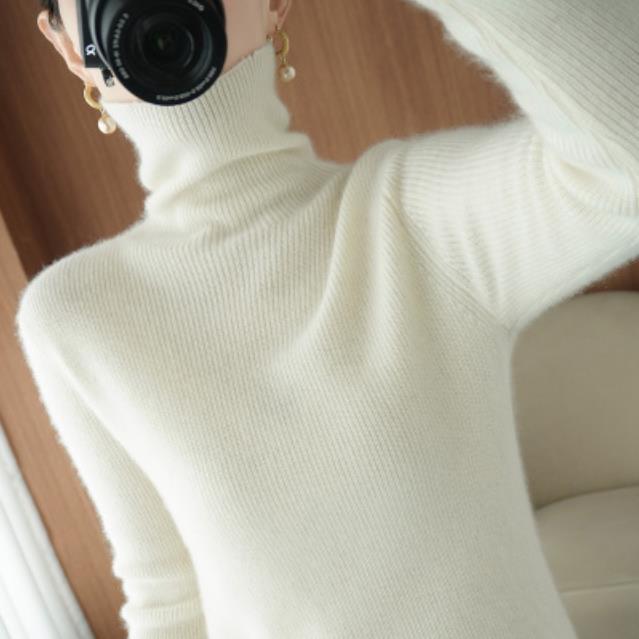 山の襟の百合のセーターの女性のニットウェアの秋冬の新型の洋気のゆったりしている高襟の長袖の中で底のシャツの上着を掛けます。|undefined