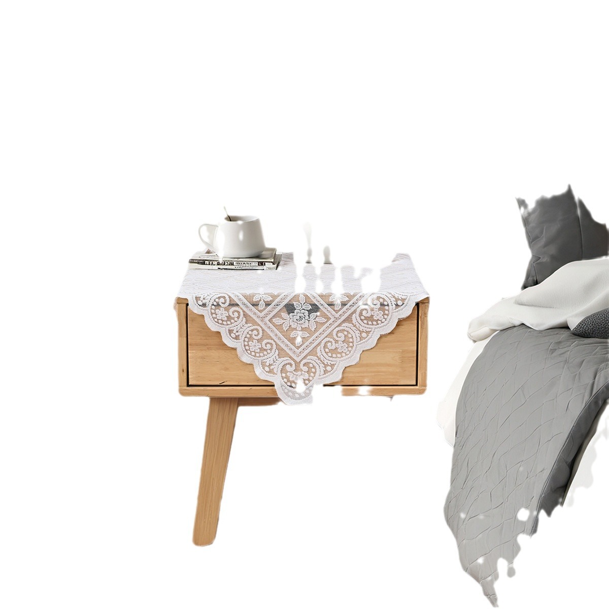 Moderno simple blanco encaje decoración tablero de mesa bandera de seda blanca brillante tablero SHEIN bandera de mesa en stock