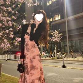 海南三亚海边度假纯欲长裙法式气质印花扎染抹胸吊带连衣裙女拖地