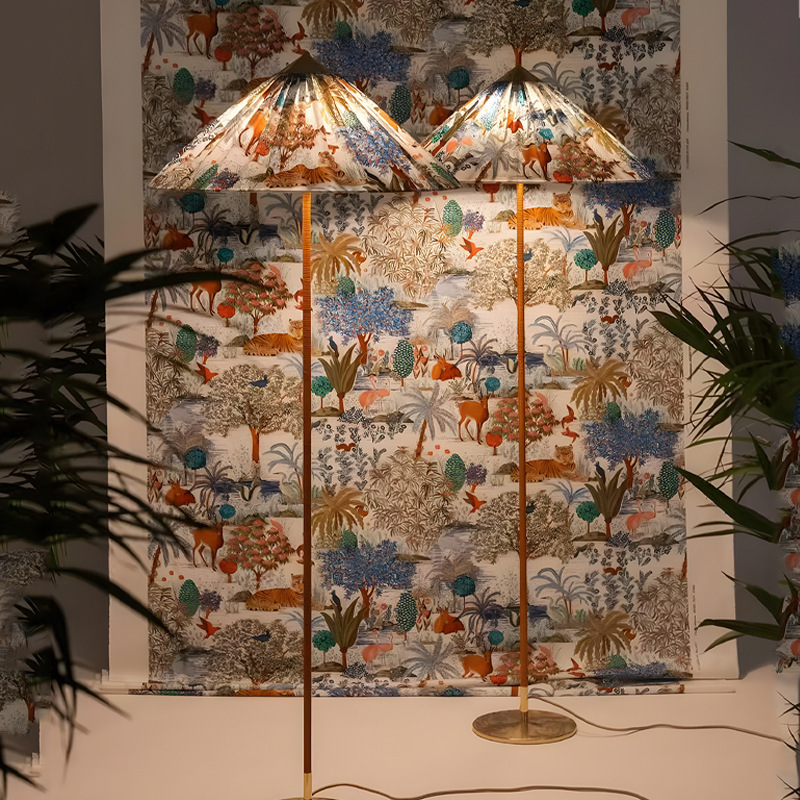 Wabi-Sabi Style 2025 Chinese Hat Floor Lamp Vintage Danish Living Room Sofa Side Designer Rattan Woven Homestay Hotel Lamp