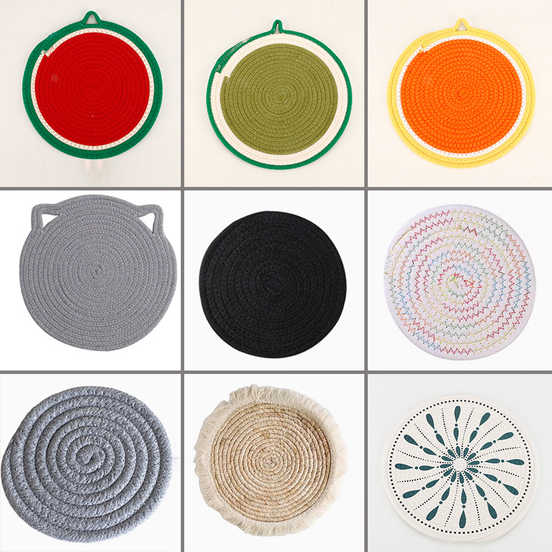 Cojín de paja transfronteriza tela de algodón impresa cojín de taza tejido a mano cojín casero de corteza de maíz cojín de mesa aislante térmico a prueba de quemaduras