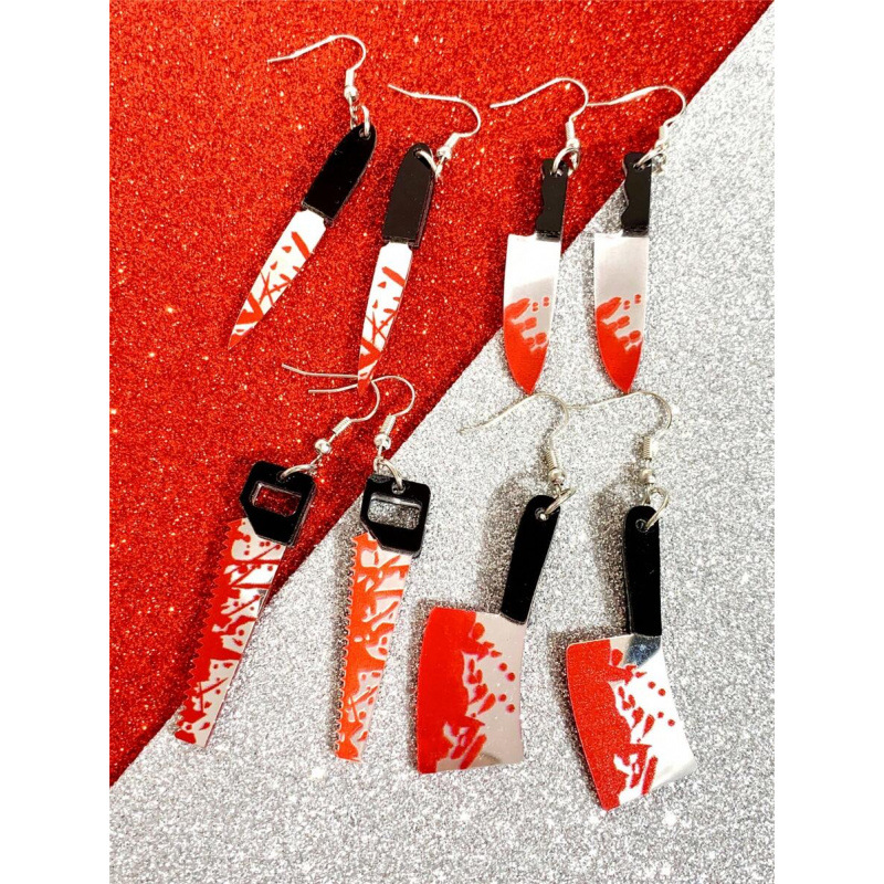 Foreign Trade Cross-Border Jewelry Watches Unique Bloody Chainsaw Shaped Pendant Earrings for Men and Women