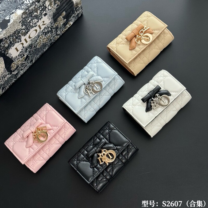 New diamond-patterned genuine leather women's bow wallet, high-end 70% off card holder, fashionable coin purse New diamond-patterned genuine leather women's bow wallet, high-end 70% off card holder, fashionable coin purse