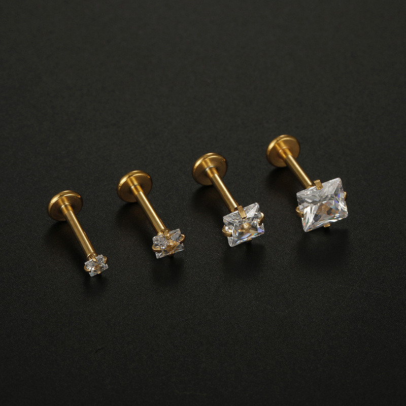 Fashion Square Stainless Steel Plating Zircon Lip Stud 1 Piece display picture 5