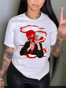 2023 Europe and the United States new independent station wish printed round neck T-shirt