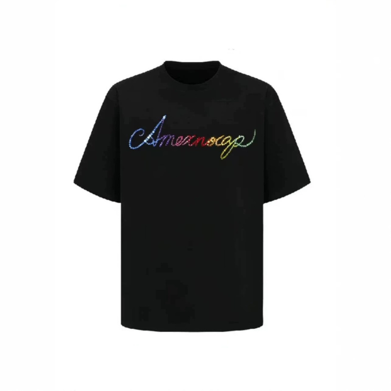 [Rainbow Diamond] Amexnocap Lightning Cow Color Diamond Heavy Cotton Summer Short-Sleeved T-Shirt Fashionable for Both Men and Women