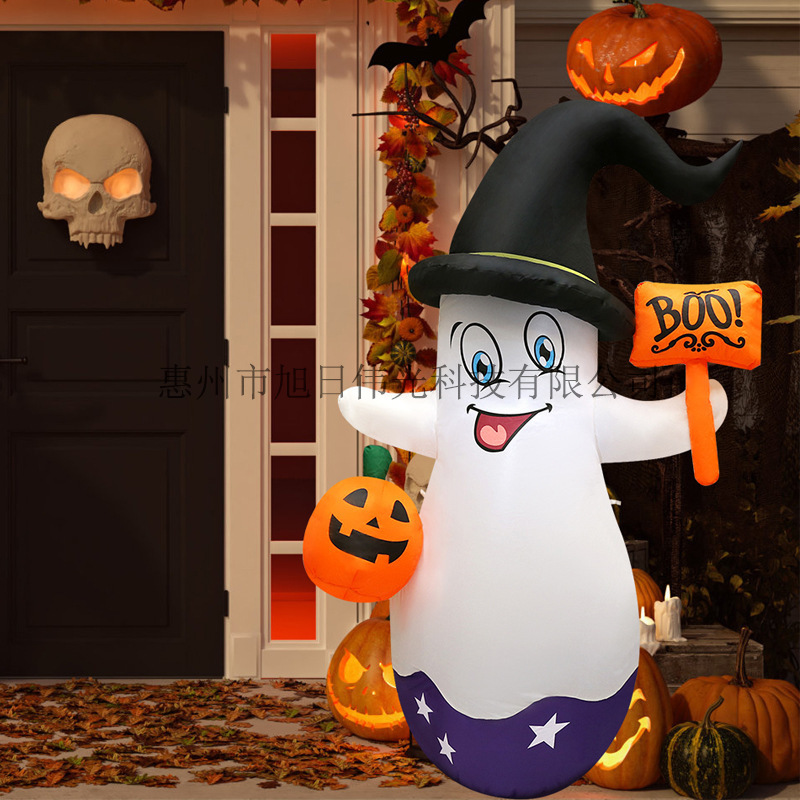 5ft发光举牌精灵小鬼充气气模 户外万圣节庭院布置充气道具模型