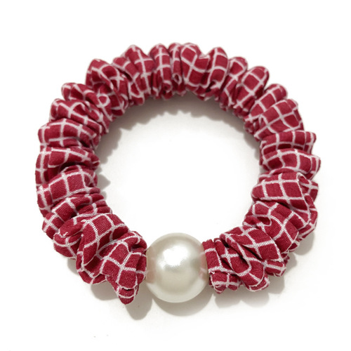 Korean-style pearl small intestine hair tie, fashionable fabric large intestine ring hair ribbon, high elasticity basic elastic hair tie for women, wholesale