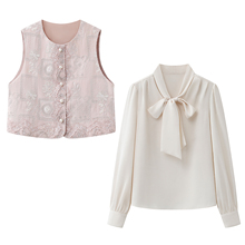 外贸女装 小香风通勤马甲衬衫半身裙2026春季新款千金名媛三件套