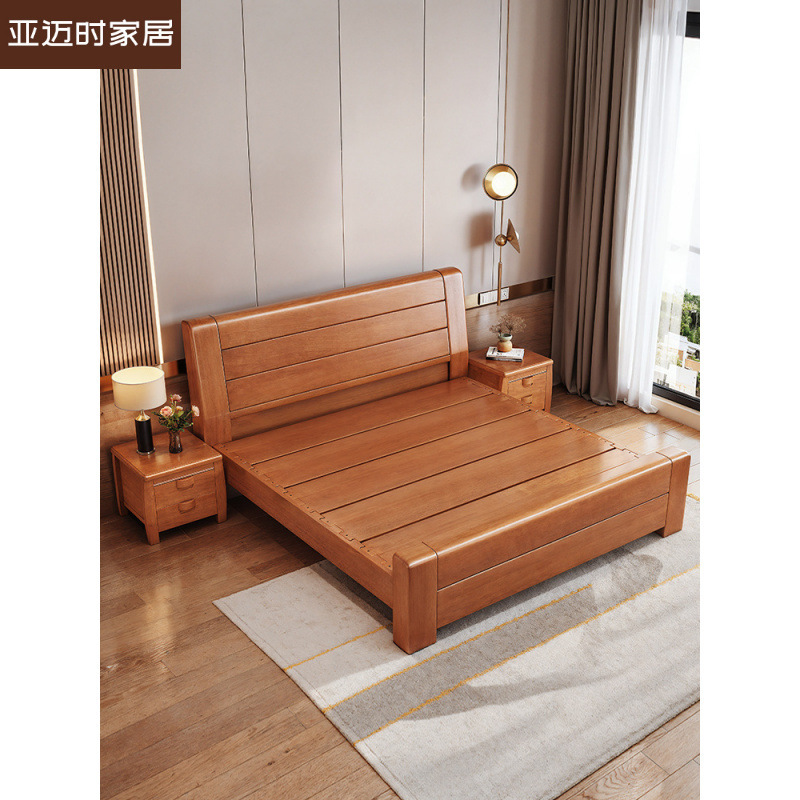 New Chinese-Style Mortise and Tenon Solid Wood Bed 1.8m Double Master Bedroom Modern Simple Air Pressure Storage Economical Large Bed